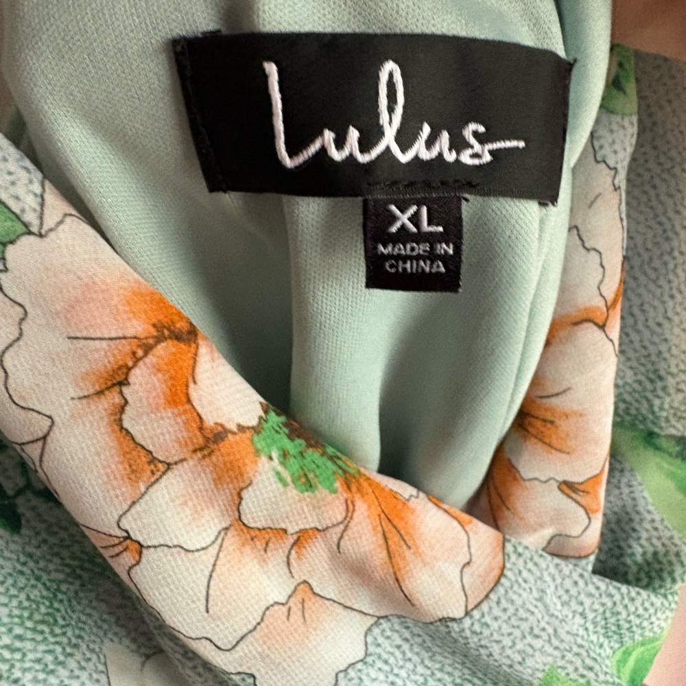 Lulus Mint Green Floral Mini Dress XL Plunge V Neck - Picture 5 of 5